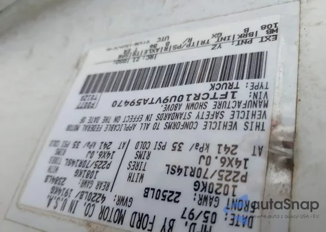 1997 Ford Ranger Splash/Xl/Xlt из США, поврежденный, VIN 1FTCR10U9VTA59470